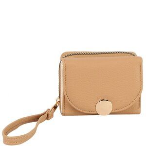 DIONA J WOMEN FASHION SMOOTH SOLID HAND STRAP ZIPPER WALLET COLOR TAN